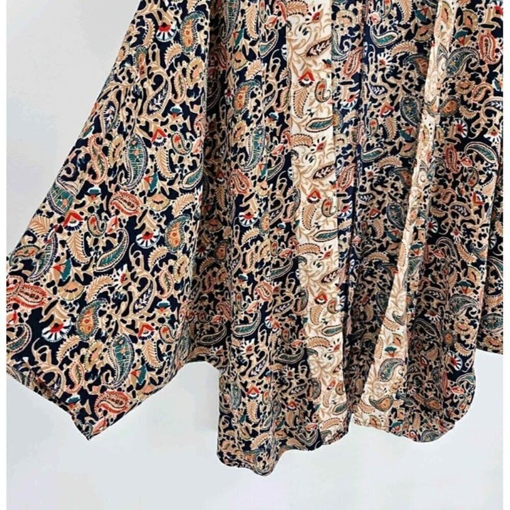 ENTRO Multicolor Paisley Open Front Lightweight Flowy Cardigan Sz M - Picture 4 of 5